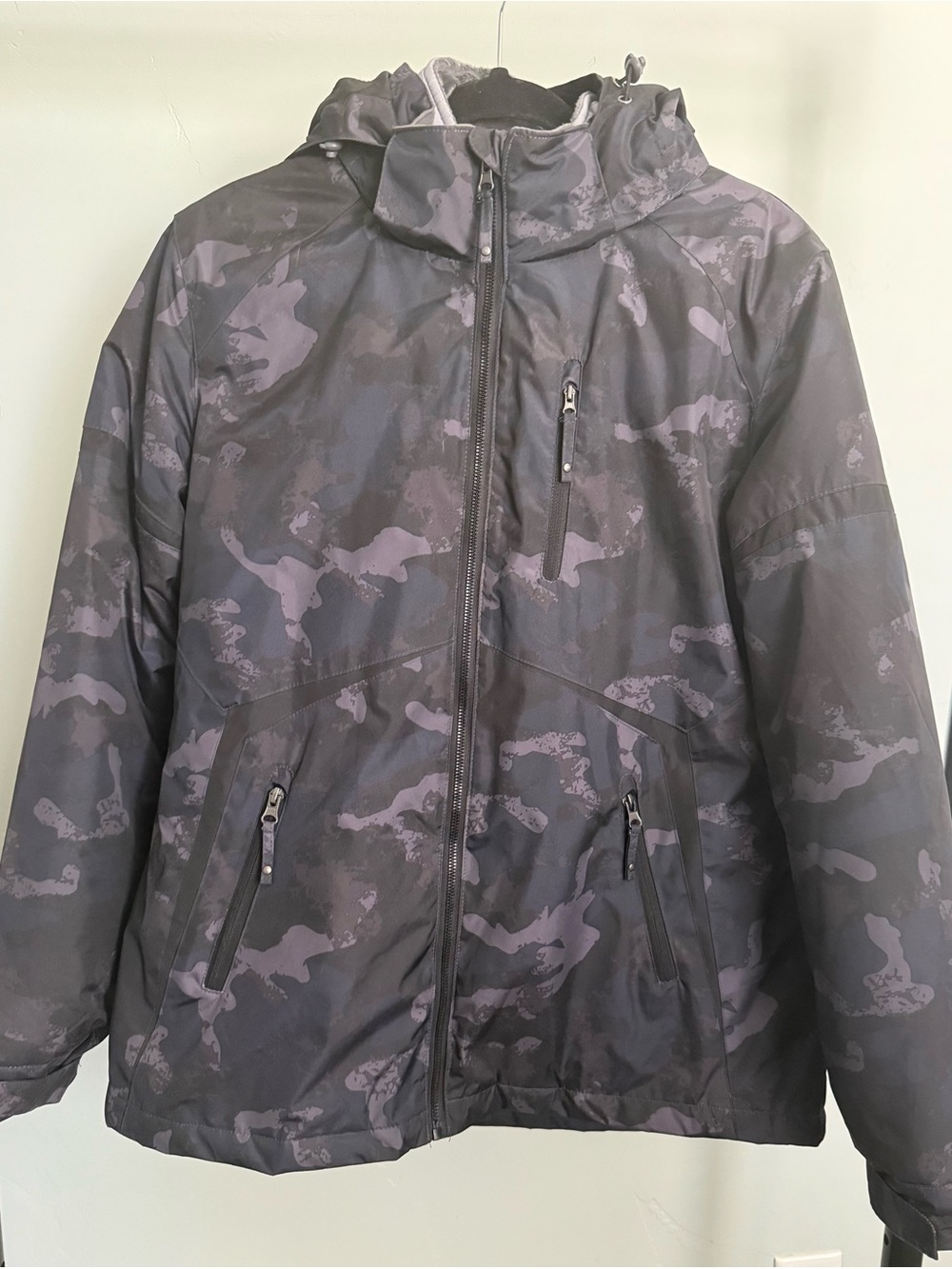 Below Zero Hooded Snow Coat- Gray & Black Camo